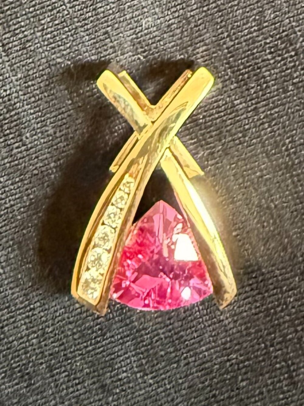 Stunning Synthetic Pink Sapphire and Diamond pendant